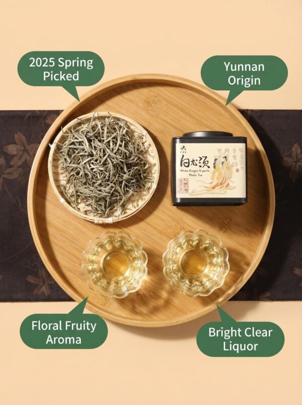 White Dragon Organic Silver Needle White Tea (Bai Hao Yin Zhen) – 50g | Handpicked Buds, Yunnan